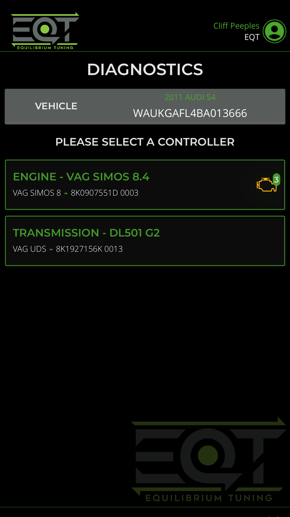 EQT SMD Diagnostic Management Screen