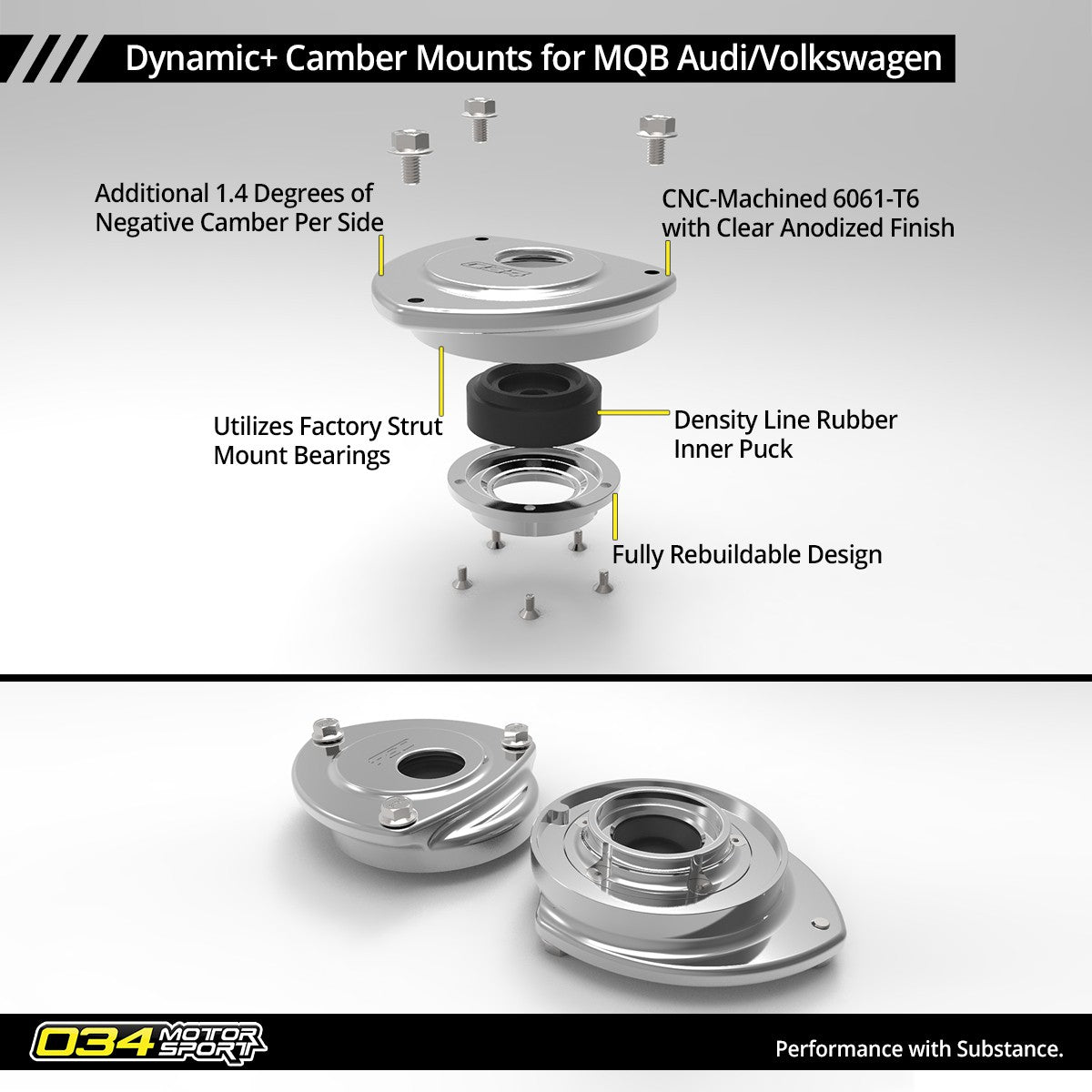 034Motorsport Dynamic+ Camber Mount Pair (MQB) - Equilibrium Tuning, Inc.